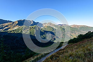 Slovakian carpathian mountains in autumn. hiking trail on top of