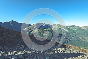 Slovakian carpathian mountains in autumn. hiking trail on top of