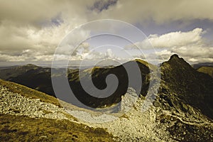 Slovakian carpathian mountains in autumn. - vintage film look