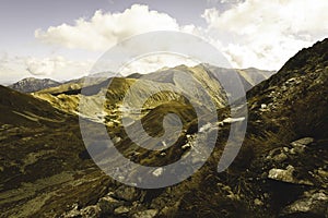 Slovakian carpathian mountains in autumn. - vintage film look