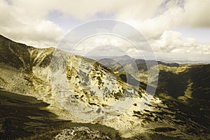 Slovakian carpathian mountains in autumn. - vintage film look