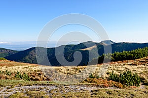 Slovakian carpathian mountains in autumn. sunny hill tops in sum