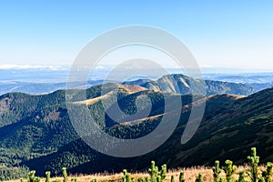 Slovakian carpathian mountains in autumn. sunny hill tops in sum