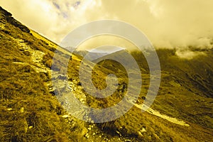 Slovakian carpathian mountains in autumn. - vintage film look