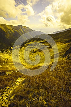 Slovakian carpathian mountains in autumn. - vintage film look