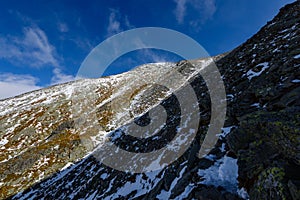 Slovakian carpathian mountains in autumn. way to Krivan