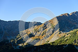 Slovakian carpathian mountains in autumn. sunny hill tops in sum