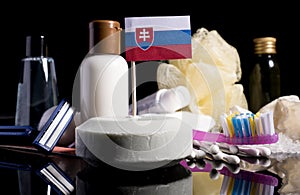 Slovenská vlajka v mydle so všetkými výrobkami pre ľudí