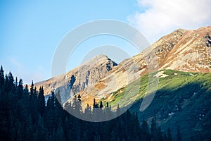 Slovenské Tatry vysoké štíty na modrom pozadí oblohy