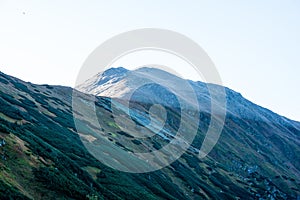 Slovakian Tatra mountain high peaks on the blue sky background