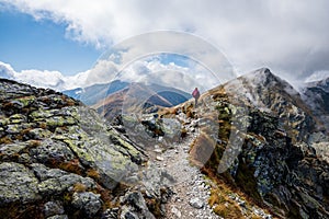 Slovakian Tatra mountain high peaks on the blue sky background