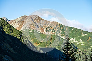 Slovakian Tatra mountain high peaks on the blue sky background