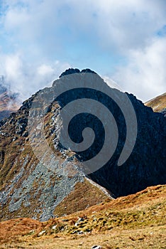 Slovakian Tatra mountain high peaks on the blue sky background