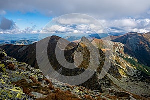 Slovakian Tatra mountain high peaks on the blue sky background