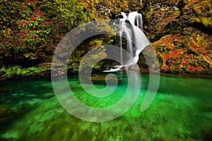 Slovenia beautiful landscape waterfall in the forest and natural park