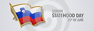 Slovenia happy statehood day greeting card, banner with template text vector illustration