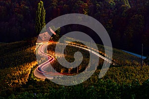 Slovenia landscape ,hart shape road, winery, autumn scene, nature , mountains