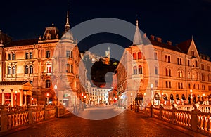 Slovenia. Ljubljana administrative center of independent Slovenia. Beautiful night view of the capital of Slovenia. Cityscape vie