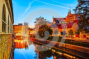 Slovenia. Ljubljana. Beautiful night view of the capital of Slovenia. The central part of the city with a view of the river