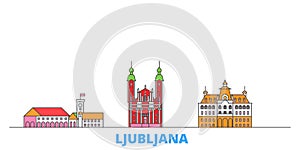 Slovenia, Ljubljana line cityscape, flat vector. Travel city landmark, oultine illustration, line world icons