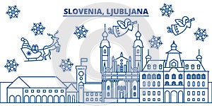 Slovenia, Ljubljana winter city skyline. Merry Christmas,