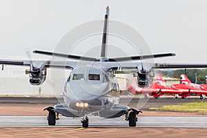 Slovenian Air Force Let 410 taxis across the runway