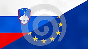 Slovenian and Europe flag. Brexit concept of Slovenia leaving European Union