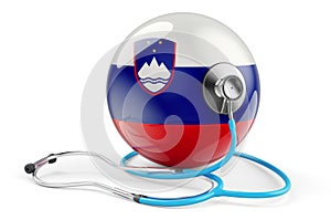 Slovenian flag with stethoscope. Health care in Slovenia concept, 3D rendering