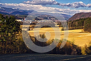 Slovenska Lupca castle and village under Low Tatras mountains