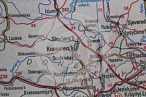 Sloviansk, Ukraine, on a road m