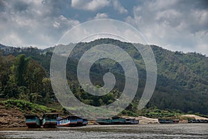 Slow boats on the Mekong river in Laos