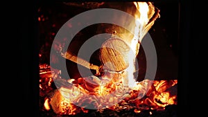 Slow Combustion Fireplace Fire Closeup