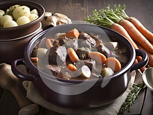 Slow-Cooked Boeuf Bourguignon Infused with Red Wine and Herbs
