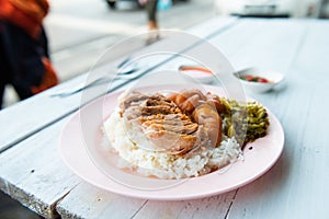 Slow cooked pork leg with steamed rice
