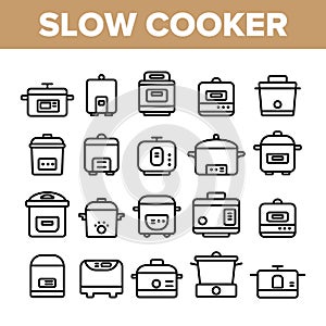 Slow Cooker Elements Collection Vector Icons Set