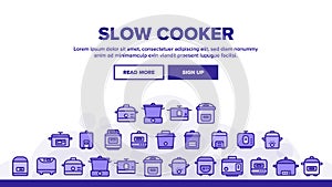 Slow Cooker Elements Collection Vector Icons Set