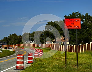 Slow down Sign Construction ahead
