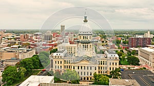 Slow drone rotation around Illinois State Capitol