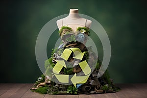 Slow fashion concept with Reuse, Reduce, Recycle symbol. Sustainable fashion, green technologies idea