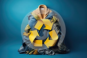 Slow fashion concept with Reuse, Reduce, Recycle symbol. Sustainable fashion, green technologies idea