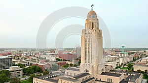 Slow forward motion past Nebraska State Capitol
