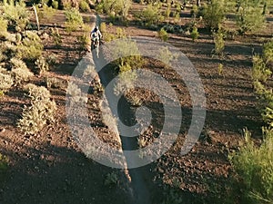 Slow Motion Aerial Shot of Biker on Southwestern Desert Trail