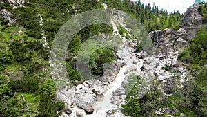 Slow motion of alpin waterfalls in summertime
