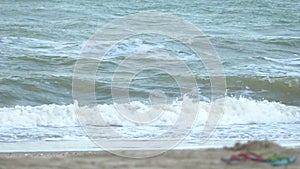 Slow Motion Beautiful Blue Giant Ocean Wave Crashing on Beach in Thailand