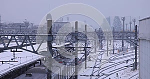 A slow motion of falling snow at the station in Tokyo