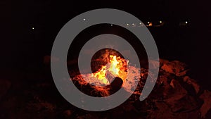 Slow-motion fire in camping night