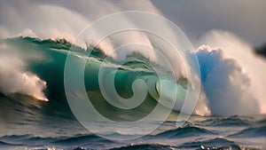 slow motion footage of large surfing wave, tube.