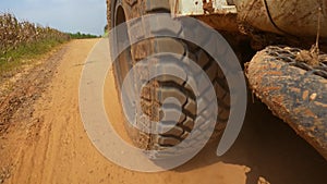 Slow motion Point of view 4x4 Truck drive on the offroad