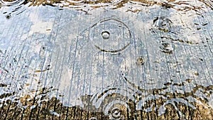 Slow motion raindrop on the congrid ground. beautiful closeup water rings. bubbles from water falling on the ground. sky
