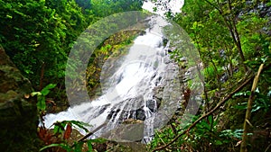 Slow motion of Sarika waterfall with rocks in the foreground beautiful waterfall in Nakhon nayok Thailand